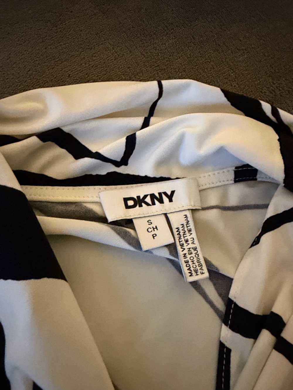 DKNY Black and White Abstract Wrap-Style Top - Picture 2 of 3